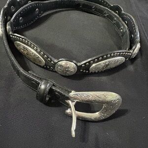 Tony Lama Western Leather Belt with Silver Accents